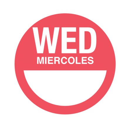 Nevs DaySpots - Wednesday/Mercoles 2" circle White w/Red DDOT-WS2